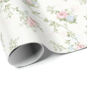 Bloemige Pastel Roze Blauwe Verjaardag Bruiloft Cadeaupapier (Rol Hoek)