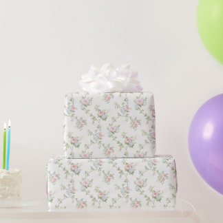 Bloemige Pastel Roze Blauwe Verjaardag Bruisende T Cadeaupapier