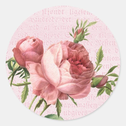 Bloemige pastelroze roos bloem ronde sticker (Voorkant)