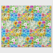Bloemige Patchwork Kunst Watercolor Bloemen Cadeaupapier (Vlak)