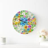 Bloemige Patchwork Kunst Watercolor Bloemen Grote Klok (Huis)