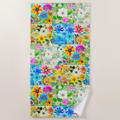 Bloemige Patchwork Kunst Watercolor Bloemen Strandlaken (Voorkant)