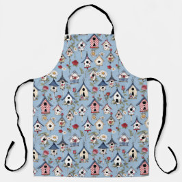 Bloemige Patchwork Vogelhuisjes & Hemelblauwe Acht Schort