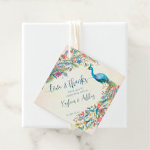 Bloemige Pauw-huwelijksfeest cadeautag