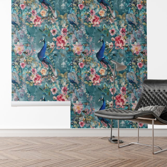 Bloemige Pauw Vintage Textuur uitzicht bloem Behang (Creator heeft geüpload)