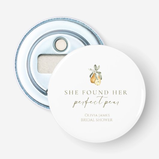 Bloemige perfecte peer bruidsmeisjesfeest button flesopener (Voorkant)