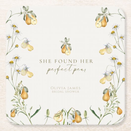 Bloemige perfecte peerse bruiloftsborrel kartonnen onderzetters (Voorkant)