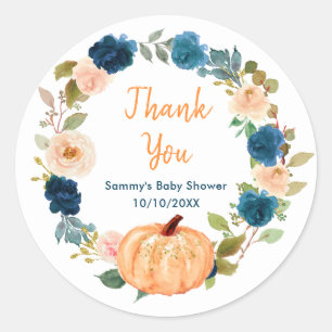 Bloemige Perzik Pompoen Baby Shower Dank Je Ronde Sticker