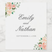 Bloemige Perzik Waterverf Trouw Wijnlabel Wijn Etiket (Enkel label)