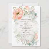 Bloemige Perzikbloesem Elegante QR Code Bruiloft Kaart (Voorkant)