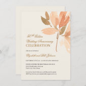 Bloemige perzikcrème goud 50ste trouwdag kaart (Voorkant / Achterkant)