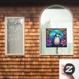 Bloemige Pinguïn Vogel Kleurrijk Nep Gebrandschild Raamsticker