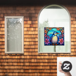 Bloemige Pinguïn Vogel Kleurrijk Nep Gebrandschild Raamsticker