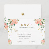 Bloemige Pioen en Gouden Confetti Klasse Elegant C RSVP Kaartje (Voorkant / Achterkant)