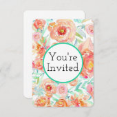 Bloemige Pioenroos Uitnodigingen (Voorkant / Achterkant)