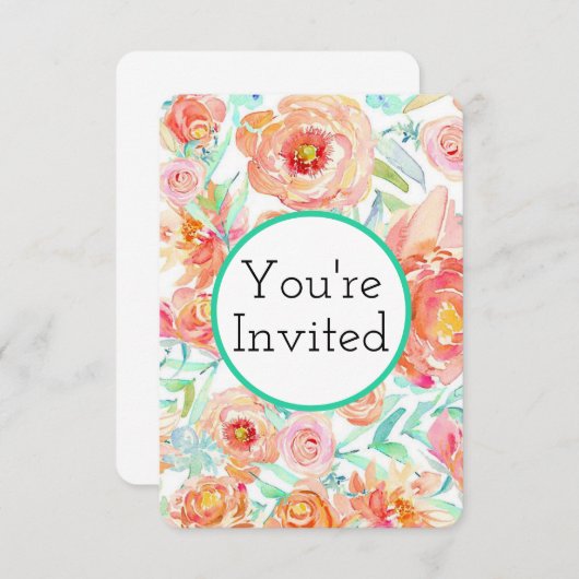 Bloemige Pioenroos Uitnodigingen (Voorkant / Achterkant)