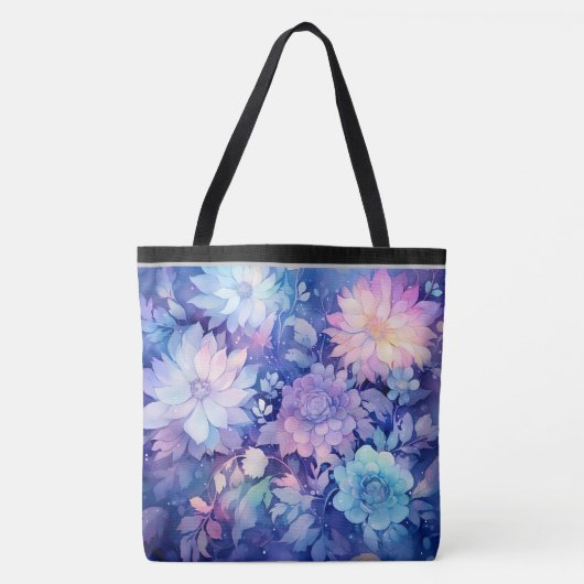 Bloemige Pioenrozen multi Blauw Print Tote Tas (Voorkant)