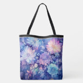 Bloemige Pioenrozen multi Blauw Print Tote Tas (Achterkant)