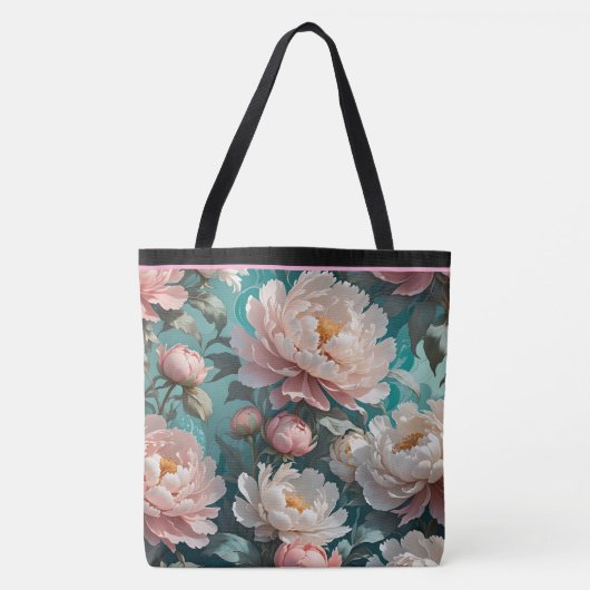 Bloemige Pioenrozen multi Print Boodschappentas Tote Bag (Voorkant)