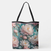 Bloemige Pioenrozen multi Print Boodschappentas Tote Bag (Achterkant)