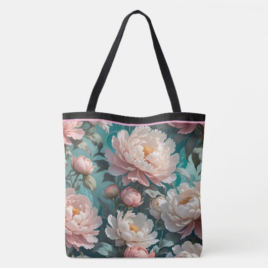 Bloemige Pioenrozen multi Print Boodschappentas Tote Bag (Achterkant)