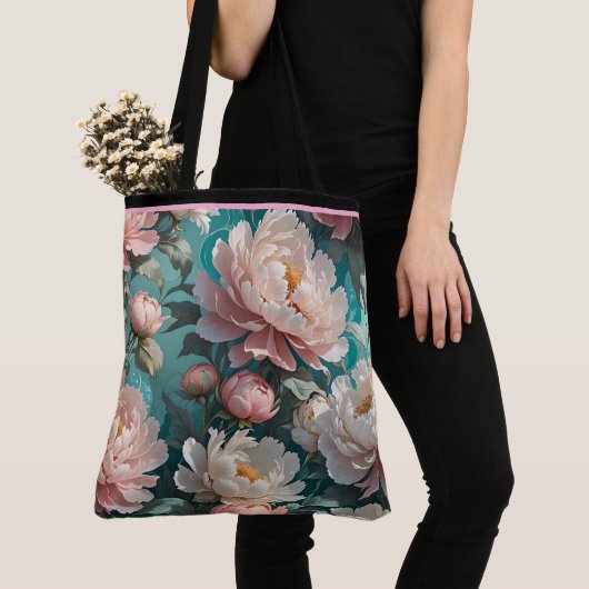 Bloemige Pioenrozen multi Print Boodschappentas Tote Bag (Dichtbij)