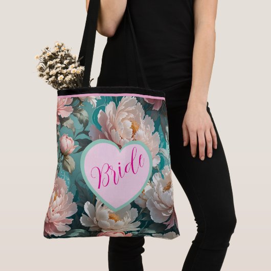 Bloemige Pioenrozen multi Print Bruid Tote Tas (Dichtbij)
