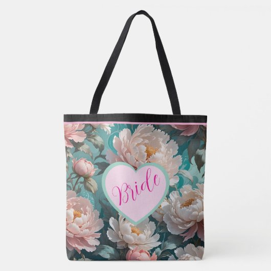 Bloemige Pioenrozen multi Print Bruidstas Tote Bag (Voorkant)