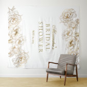 Bloemige Pioenrozen Witte Gouden Elegante Bruidsa  Wandkleed (In Situ (horizontaal))