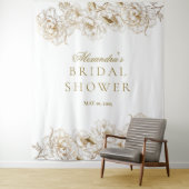 Bloemige Pioenrozen Witte Gouden Elegante Bruidsa  Wandkleed (In situ)