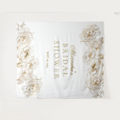 Bloemige Pioenrozen Witte Gouden Elegante Bruiloft Wandkleed (Voorkant (horizontaal))