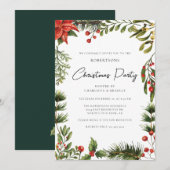 Bloemige Poinsettia Script Groenery Kerstfeestje Kaart (Voorkant / Achterkant)
