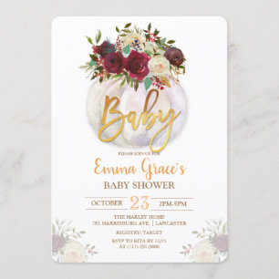 Bloemige Pompoen Baby Shower Uitnodiging