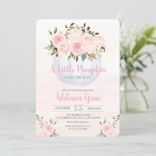 Bloemige Pompoen Baby Shower Uitnodiging