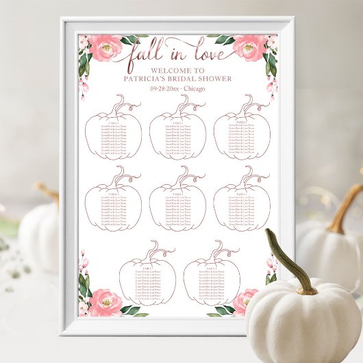 Bloemige Pompoen Herfst Bruids Bruiloft Zitplaatsk Poster