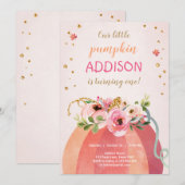 Bloemige Pompoen Herfst Goud Roze Verjaardag Meisj Kaart (Voorkant / Achterkant)