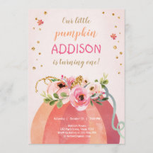 Bloemige Pompoen Herfst Goud Roze Verjaardag Meisj