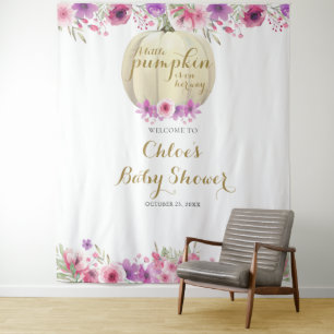 Bloemige Pompoen Meisje Baby Shower Foto Achtergro Wandkleed