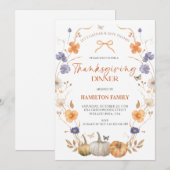 Bloemige Pompoen Thanksgiving Diner Uitnodiging (Voorkant / Achterkant)