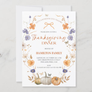 Bloemige Pompoen Thanksgiving Diner Uitnodiging