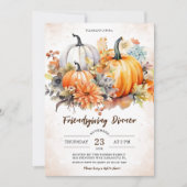 Bloemige Pompoenen Herfstbladeren Friendsgiving Di Kaart (Voorkant)