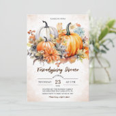 Bloemige Pompoenen Herfstbladeren Friendsgiving Di Kaart (Staand voorkant)