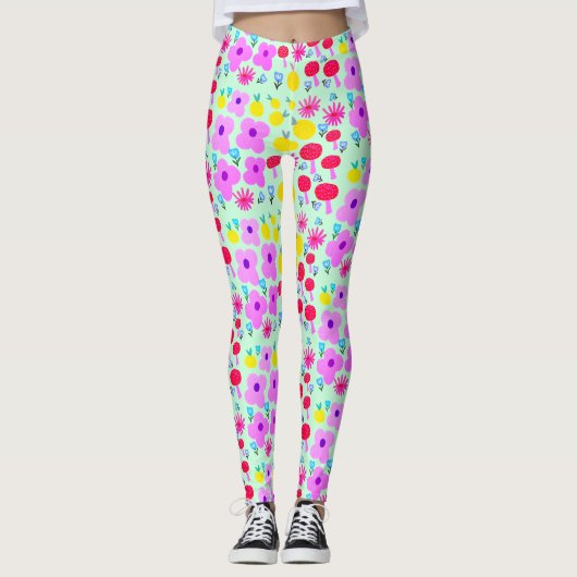 Bloemige PomPoms All-Over-Print Leggings (Voorkant)