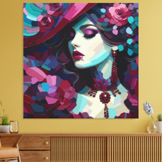 Bloemige Portretkunst van de Femme Fatale Canvas Afdruk