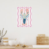 bloemige poster met kreeft funky muurkunst (Keuken)
