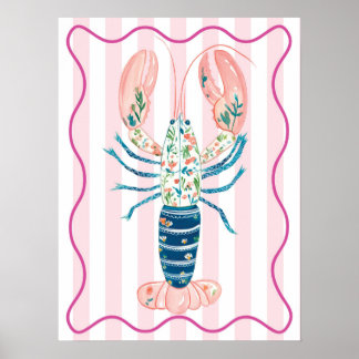 bloemige poster met kreeft funky muurkunst