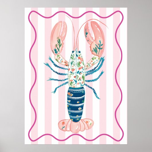 bloemige poster met kreeft funky muurkunst (Voorkant)