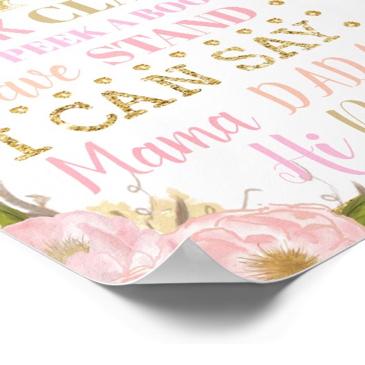 Bloemige poster met mijlpalen en geboortegegevens  (Hoek)