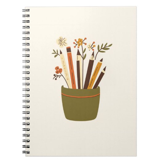 Bloemige potloodpot studie esthetisch notitieboek (Voorkant)