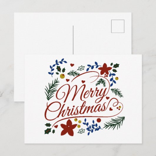 Bloemige Prettig Kerstfeest Briefkaart (Voorkant / Achterkant)